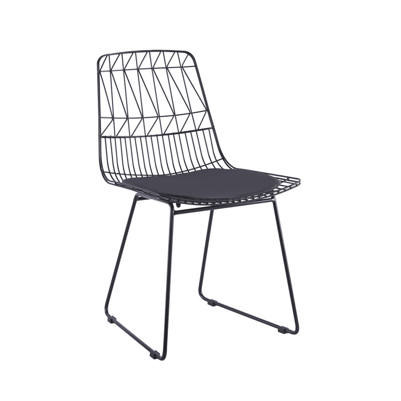 17 Stories Yuki Geometric Metal Dining Chair with PU Leather Seat Pad